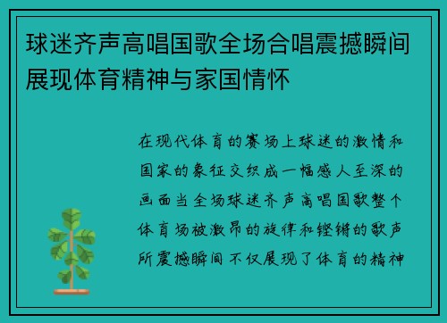 球迷齐声高唱国歌全场合唱震撼瞬间展现体育精神与家国情怀